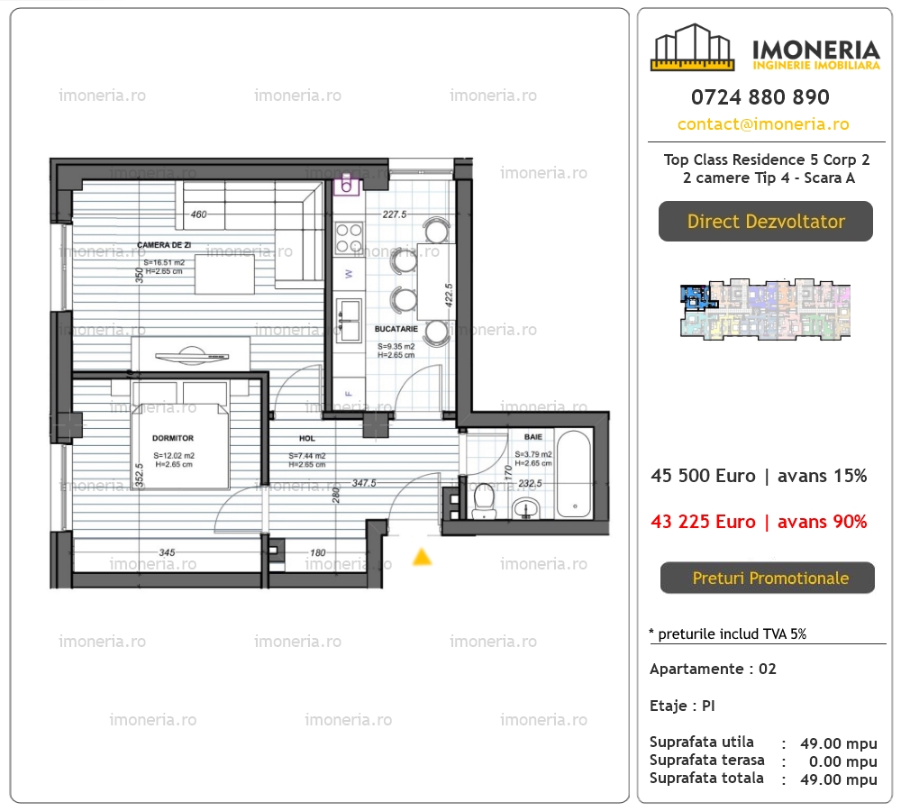 Apartamente de vanzare Top Class Residence 5 -Corp2 - 2 camere tip 4^